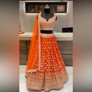 RUST LEHNGA. Three piece